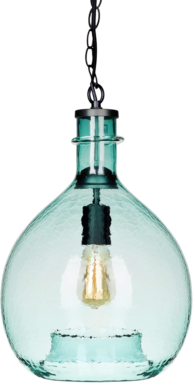 CASAMOTION Green Pendant Lights Kitchen Island Hand Blown Glass Large Entryway Foyer Hanging Light Fixtures Modern Rustic Style Dining Room Hallway Globe Shade 13 Inch Diam