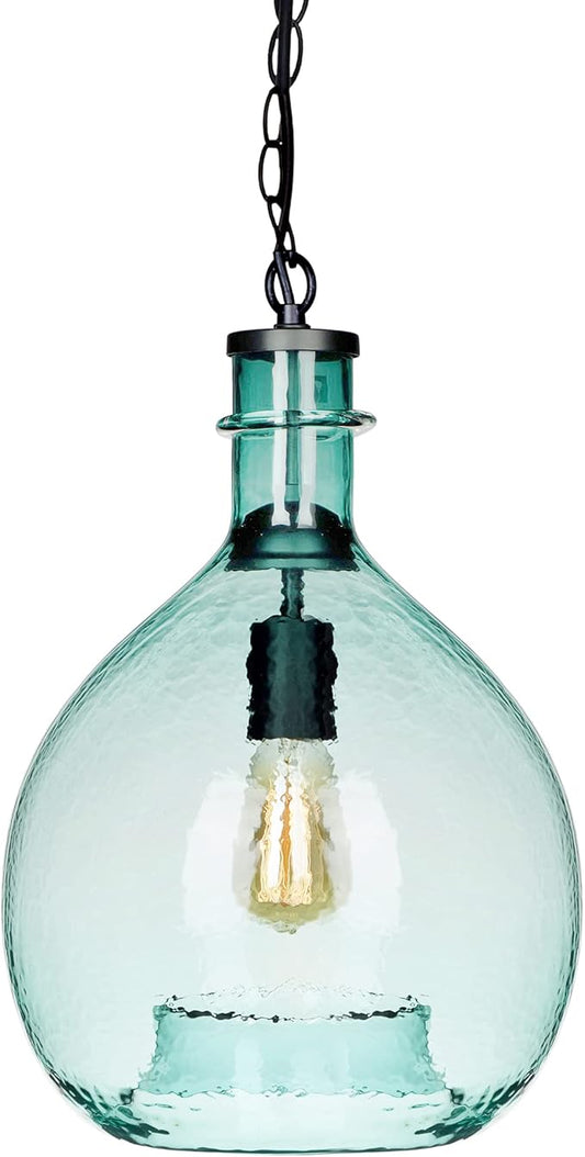 CASAMOTION Green Pendant Lights Kitchen Island Hand Blown Glass Large Entryway Foyer Hanging Light Fixtures Modern Rustic Style Dining Room Hallway Globe Shade 13 Inch Diam