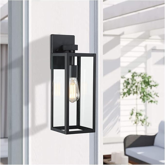 2 Pack Large Outdoor Sconce Lights,18 Inch Outdoor Wall Lantern Light,Exterior Sconce Metal and Glass Large Porch Light, Black Outdoor Lanterns for Front Porch Garage Balcony