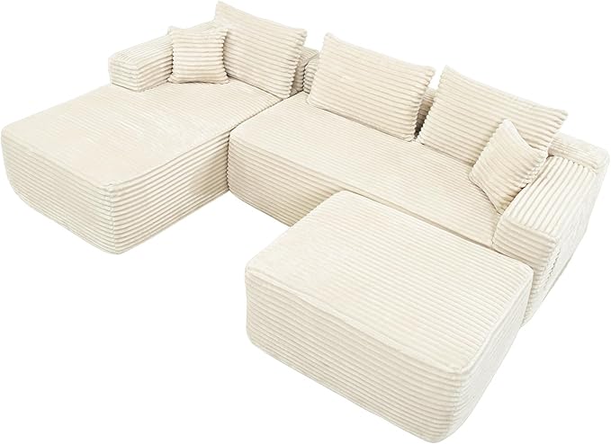 EVLIQUIL Modular Sectional Sofa Couch 103.5” & 37.0” Beige, L-Shaped Sectional Couches for Living Room with Ottoman, High Resilience Sponge & Spring Support Sofa Set (L Shaped Sofa+Ottoman)