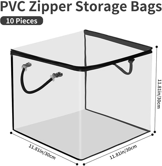 10 PCS Clear Zippered Storage Bags with Handles,Sweater Storage with Two-Way Zipper,Foldable Closet Organizer Bed Sheet Organizer,Cube Plastic Organizer,Bag,Bin for Clothes,Towel-BK
