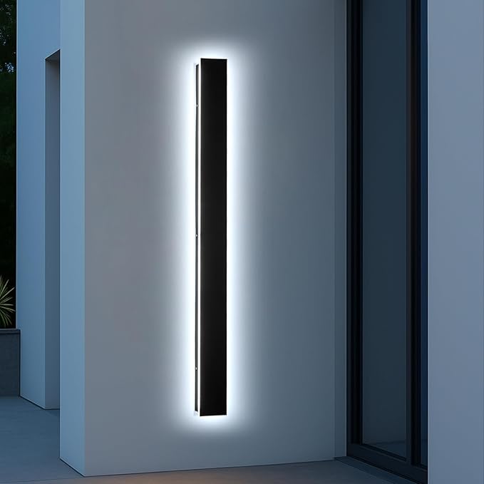 Exterior Lights for House - Dimmable Modern Outdoor Sconce Light Wall Mount, Linear Black Led Long Wall Porch Lighting Fixture for Garage Garden Front Door Patios