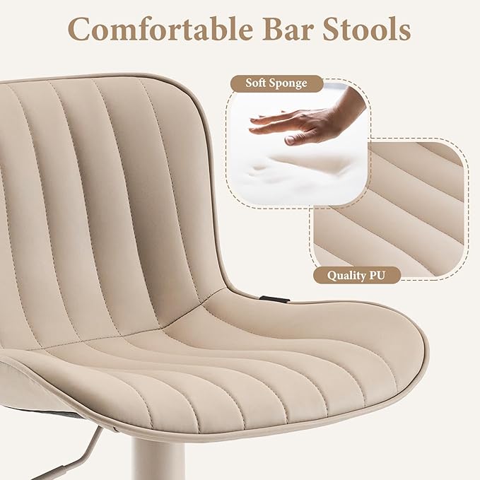 YOUNUOKE Bar Stools Set of 2, Counter Height Barstools for Kitchen Island, Modern Adjustable Swivel Khaki Bar Chairs with Khaki Legs