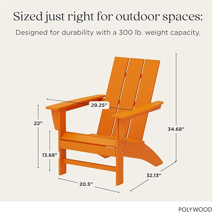 POLYWOOD Modern Adirondack Chair – All-Weather Outdoor Lawn Adirondack Chairs – HDPE, Fade-Resistant & Durable Outdoor Furniture – For Patio, Deck & Fire Pit Chairs – Tangerine