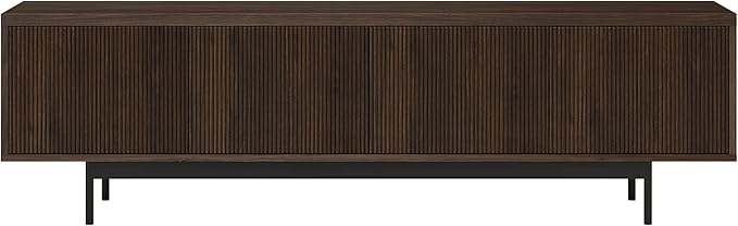 Henn&Hart Fluted TV Stand for TVs up to 75" with 2 Open-Concept Ribbed Storage Cabinets for Living Room, Family Room, or Office, Warm Brown