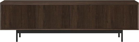 Henn&Hart Fluted TV Stand for TVs up to 75" with 2 Open-Concept Ribbed Storage Cabinets for Living Room, Family Room, or Office, Warm Brown