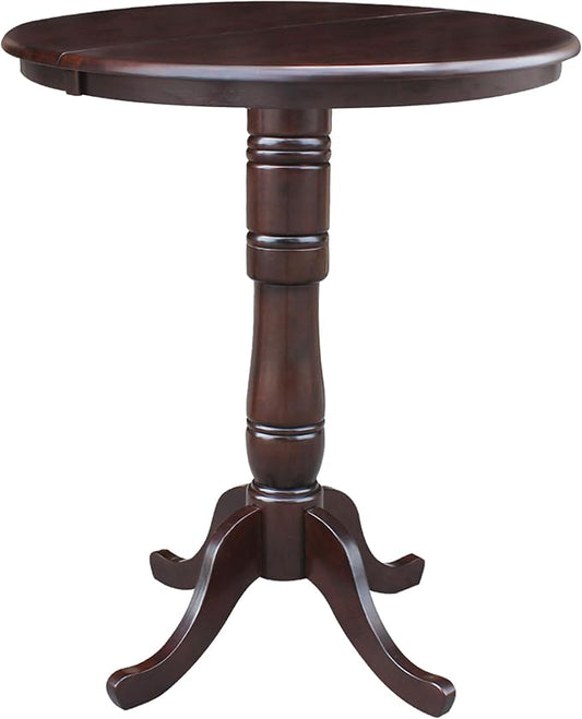 International Concepts 36-Inch Round Top Pedestal Table with 12-Inch Leaf, 42-Inch Bar Height, Rich Mocha