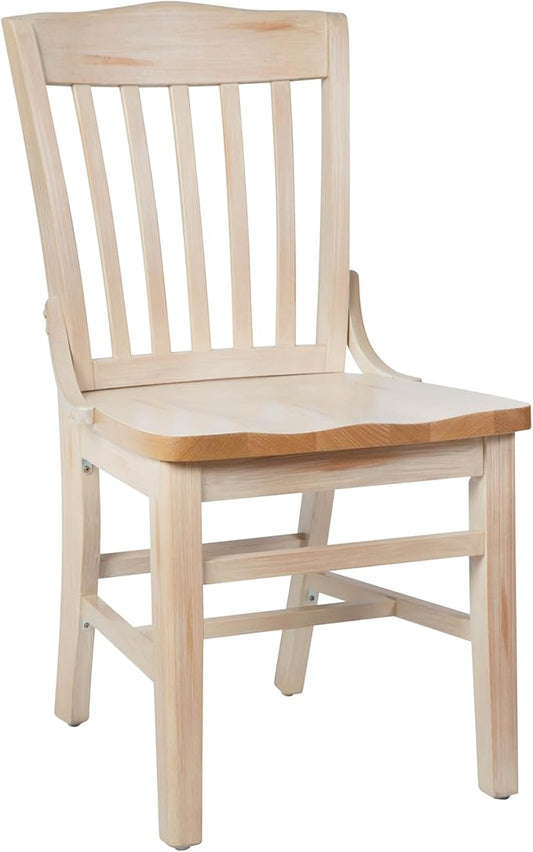 Flash Furniture Hercules School House Back Metal Restaurant Chair - Antique White Wood Seat - Black Frame
