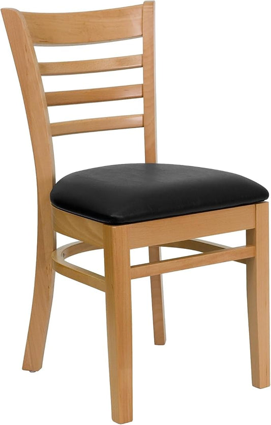 Flash Furniture HERCULES Series Ladder Back Natural Wood Restaurant Chair - Black Vinyl Seat