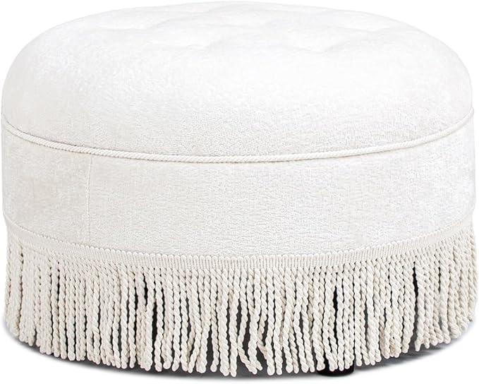 Jennifer Taylor Home Yolanda 24" Round Upholstered Accent Ottoman in Almond White Chenille