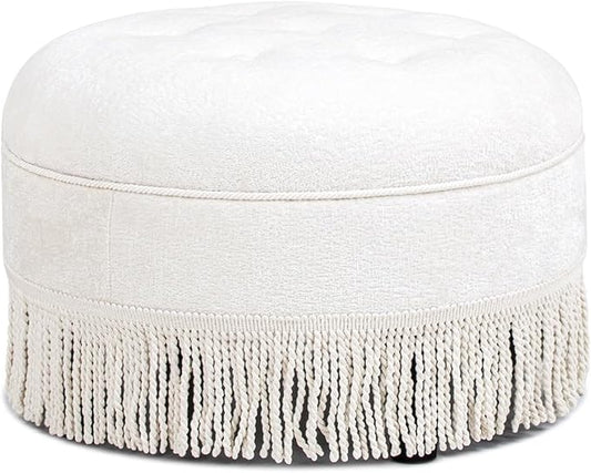 Jennifer Taylor Home Yolanda 24" Round Upholstered Accent Ottoman in Almond White Chenille