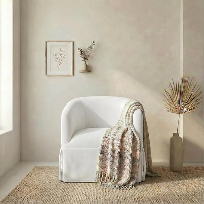Swivel Accent Chair Set of 2, 360 Degree Performance Fabric Armchair Modern Barrel Chairs Armchair for Living Room Bedroom Home and Office,Cream White