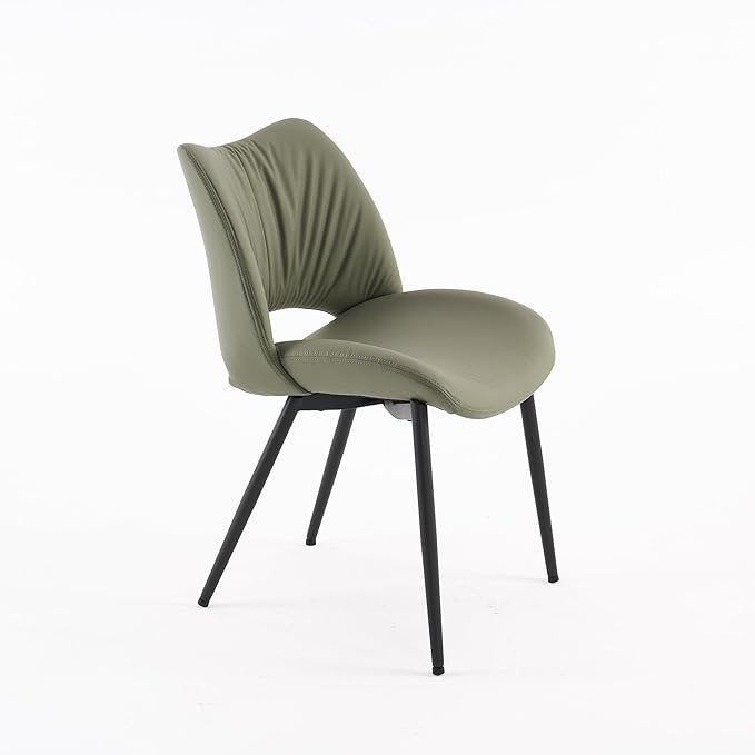 Rowill Olive Green Dining Chairs Set of 2, Upholstered Dining Room Chairs with Hollow Back, Faux Leather Kitchen Chairs for Dining, Mid Century Modern Dining Chair with Curved Seat