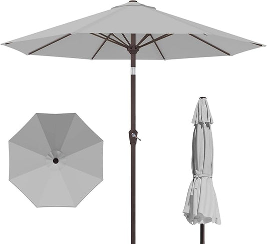 PatioKingdom 10FT Patio Umbrella with Push Button Tilt and Crank, Outdoor Market Umbrella with 8 Fiberglass Ribs, UV Protection Table Umbrella for Pool,Backyard,Garden,Deck