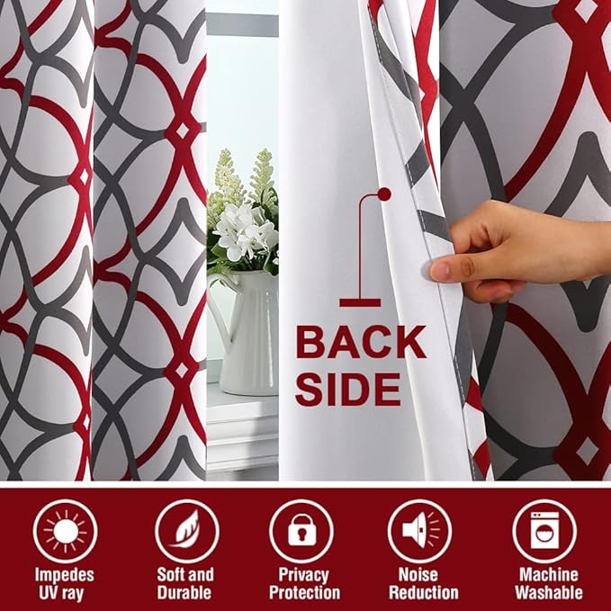 H.VERSAILTEX Blackout Curtains 96 inch Length 2 Panels Set Thermal Curtains & Drapes Window Treatment Noise Reducing Geometric Modern Grommet Living Room Curtains for Bedroom - Burgundy and Gray