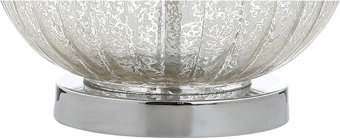 JONATHAN Y 21" Mercury Silver Ribbed Glass Table Lamp, Modern Transitional Bedside Lamp for Living Room, Bedroom, Nightstand, White Linen Shade, LED Bulb Included JYL4015A