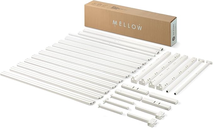 Mellow Rocky Base E 14" Platform Bed Heavy Duty Steel White, w/ Patented Wide Slats (No Box Spring Needed)- Cal King