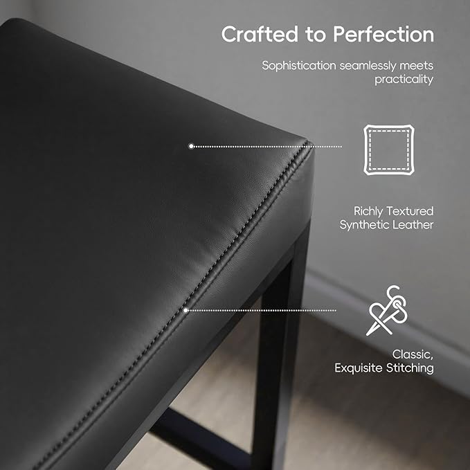 Counter Height Bar Stools Set of 2, 30 Inch Bar Stools for Kitchen Counter, Faux Leather Bar Stool, Saddle Barstool with Footrest & Heavy-Duty Metal Base, Easy Assembly, Black