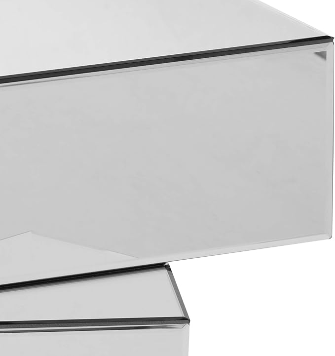 Meridian Furniture Haven Collection Modern Contemporary Mirrored Coffee Table Featuring a Bold Geometric Design, 39.5" W x 39.5" D x 18.5" H