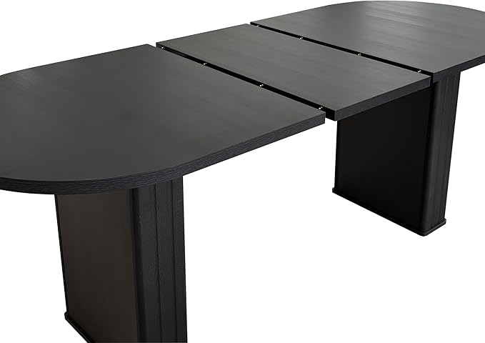 KEIKI 63" to 78.7" Extendable Oval Kitchen Table, Dining Table for 4-8 with Wooden Strip Base, Modern Farmhouse Kitchen Dining Table for Living Room, Black