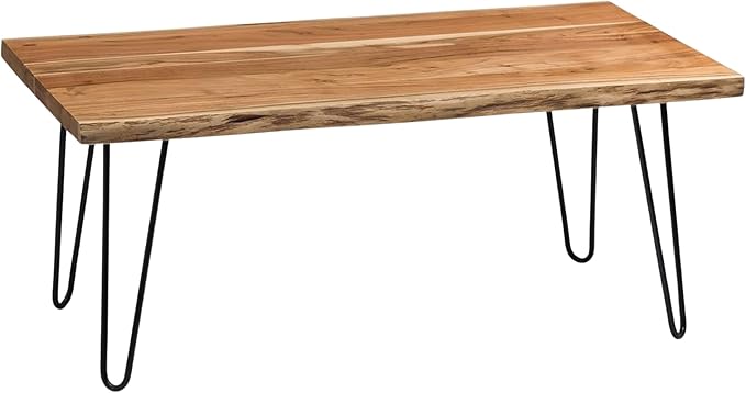 Alaterre Furniture Live Edge Wood Coffee Table with Hairpin Metal Legs – Rustic Modern Farmhouse Living Room Table with Acacia Wood Top (48 Inch)
