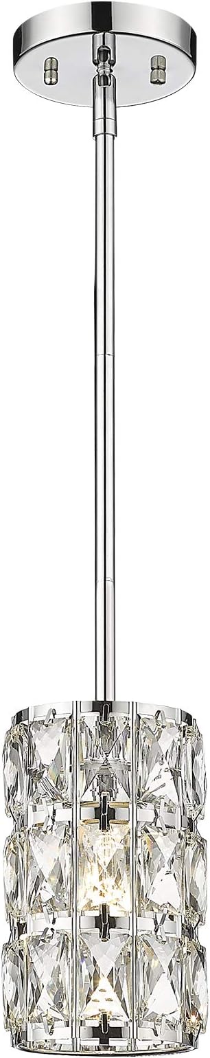 CALDION Mini Crystal Pendant Light Kitchen Island, 1-Light Moden Pendant Light Fixtures, Adjustable Rods Pendant Lighting for Dining Room Bedroom Bar Cofe Bedroom Chrome Finish, 6869PL-CH