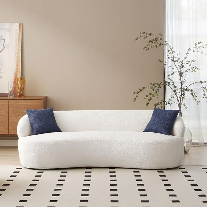 Curved Sofa, 86.6" Modern Cloud Couch with Boucle Fabric, 3-Seater Minimalist Sofa with High Resilience Cushions, Ergonomic Design for Living Room, Apartment, Office - Beige