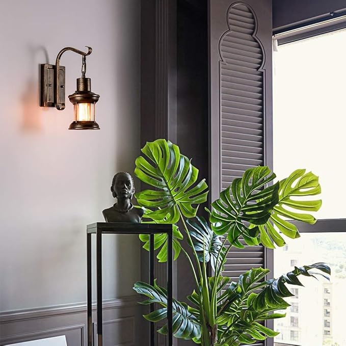Vintage Glass Wall Sconce Fixtures 2-Pack, LULING Rustic Nordic Glass Wall Light Fixtures Retro Metal Black Painted Colour Wall lamp for Restaurant Home Bar Bedroom Bedside Corridor Decorate (No Bulb)