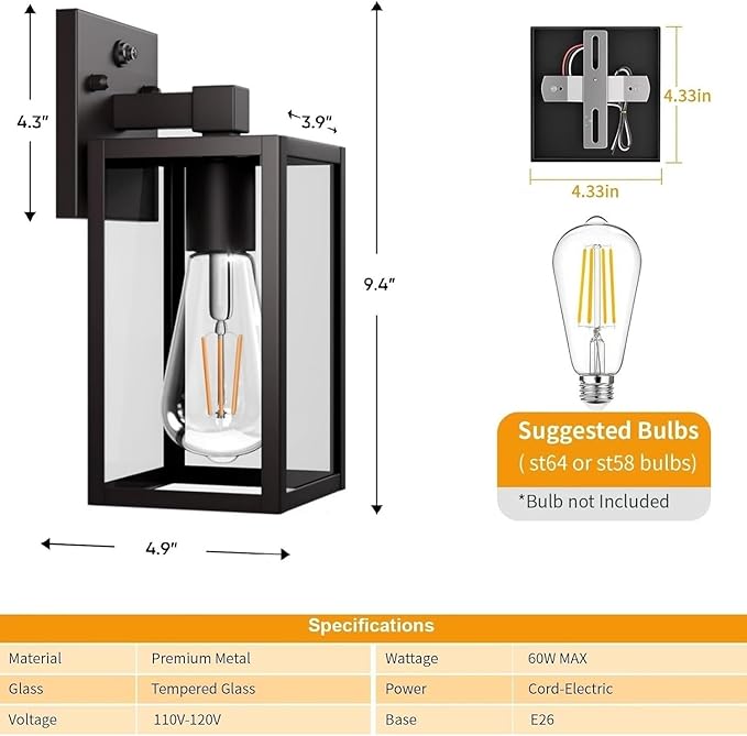 Dusk to Dawn Outdoor Lights for House, 4 Pack Outdoor Wall Light Black Exterior Lighting Fixtures Wall Mount, Aluminum Porch Wall Lanterns Waterproof Outside Light for House Front Door Light