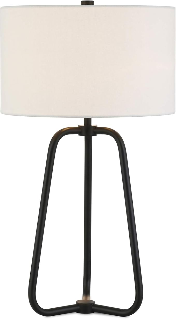 Marduk 25.5" Tall Table Lamp with Fabric Shade in Blackened Bronze/White