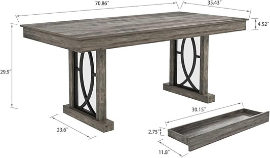 GarveeHome 71-Inch Rectangular Dining Table with Two Drawers, Wooden Kitchen Table w/Large Tabletop & Sturdy Frame, Large Dining Table for 6-8 with Double Pedestal, for Dining Room, Office