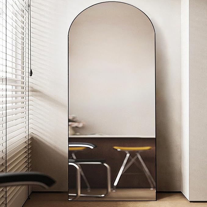 Arched Floor Mirror, 77"38" Full Length Mirror with Stand, Freestanding, Aluminum Frame - Black