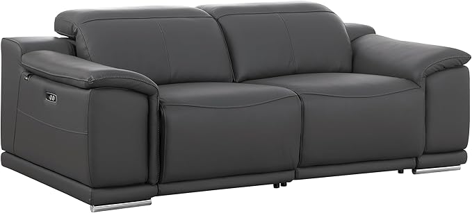BlackJack Furniture Venice Top Grain Italian Leather 6 Power Recliner Seaters 3 Piece Sofa Set with Adjustable Headrests Modern Seating Sofa, Loveseat and Chair for Living Room Lounge, Dark Grey