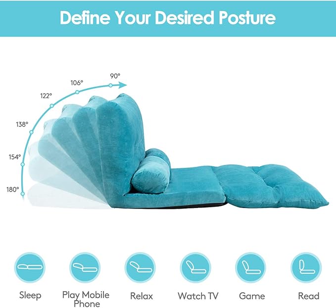 Giantex Adjustable Floor Sofa Couch, Multi-Functional 6-Position Foldable Lazy Sofa Sleeper Bed, Blue, Corduroy, Iron Frame, 70.5" x 42.5" x 7"