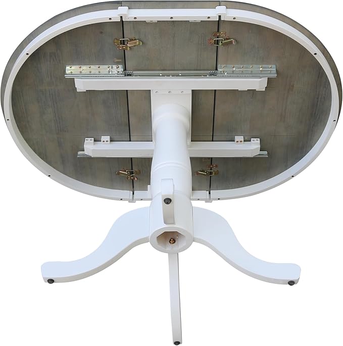 International Concepts 36" Wood Round Table with 12" Leaf in White/Heather Gray