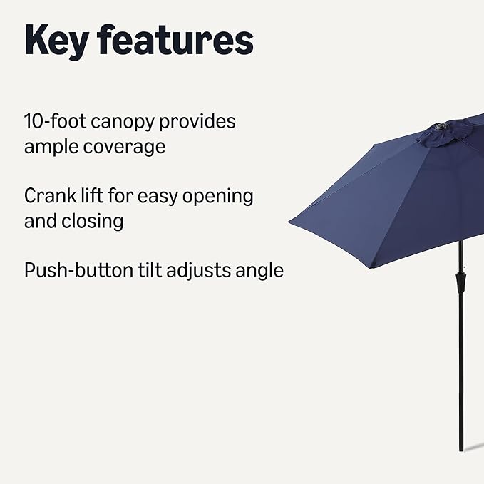 Amazon Basics Patio Umbrella with Crank Lift and Push Button Tilt, 10 Foot, Navy