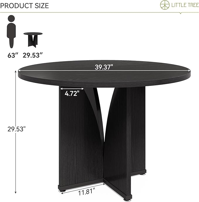 LITTLE TREE 39-Inch Dining Table for 4, Rustic Kitchen Table, Round Dining Table with X-Shaped Stable Pedestal, Farmhouse Dinner Table for Dining Room, Living Room