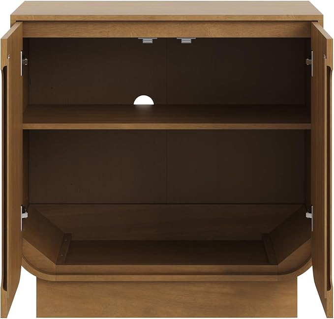 Nathan James Joey Mid Century Modern Storage Cabinet, Arched Accent Cabinet with Rounded Bottom Edges and Integrated Door Pull Cutouts, Light Brown