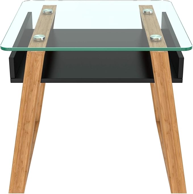 bonVIVO Pablo Black Side Table – Square Wooden Coffee Table with Glass Top, Stylish Living Room Table, Small Bedside Table, Modern End Table for Sofa, Bedroom or Lounge Décor