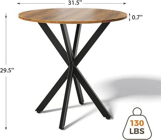 Unovivy 31.5" Small Round Dining Table for 2-4, Space Saving Circle Kitchen Dinner Table, Industrial Mid Century Modern Dining Room Desk for Kitchen, Apartment, Light Brown
