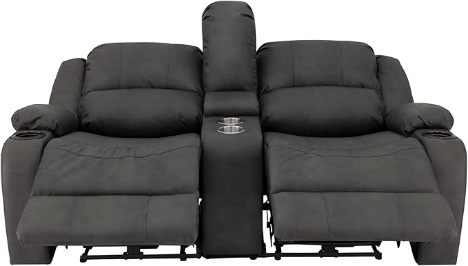 RecPro Charles 67" Powered Double RV Wall Hugger Recliner Sofa RV Loveseat with Upgraded 2023 Fabric (Gunmetal)