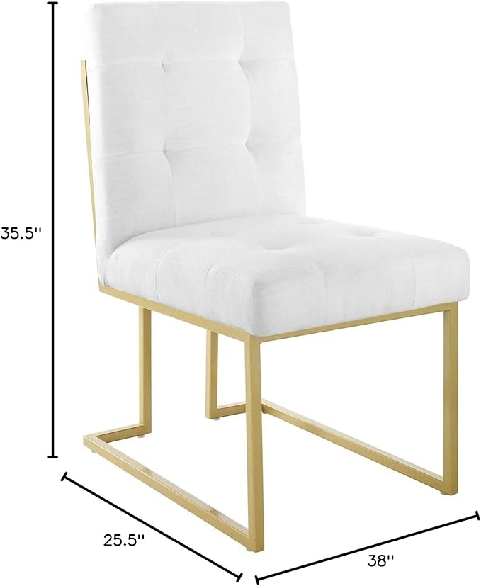 Modway Privy Stainless Steel Upholstered Fabric Dining Accent Chair Set of 2, Gold White
