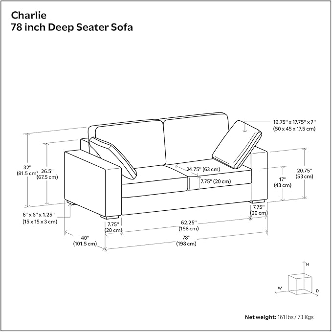SIMPLIHOME Charlie Sofa in 100% Recycled Polyester Tightly Woven Performance Fabric, Pebble Grey, 78-inches Wide, Handcrafted Contemporary Style Loveseat Sofa or Couch for Living Room
