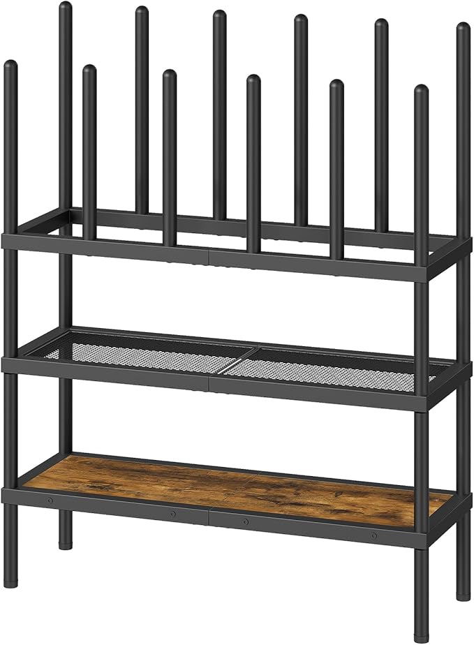 Free Standing Shoe Rack, 4 Tier Boots Rack Organizer, Tall Boots Rack for Closet, Cowboy Boot Storage, Holds 14 Pairs, Black and Rustic Brown SS29BR