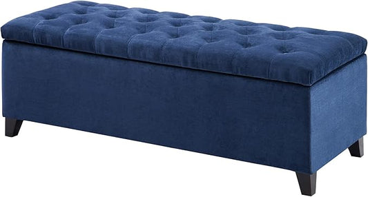 Madison Park Entryway Accent Bench for Living Room Flip Top Storage Chest, Shandra Tufted Top Upholstered Storage Bench End of Bed for Bedroom Furniture, Indoor Seating, 49"Wide, Navy