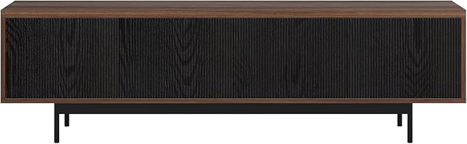 Henn&Hart Fluted TV Stand for TVs up to 75" with 2 Open-Concept Ribbed Storage Cabinets for Living Room, Family Room, or Office, Medium Walnut/Natural Black
