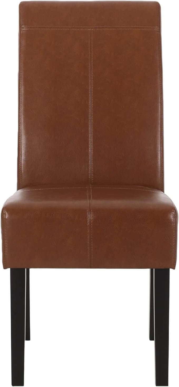 Christopher Knight Home Pertica Upholstered T-Stitch Dining Chairs - Faux Leather - Cognac Brown/Espresso (Set of 4)