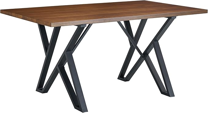 Christopher Knight Home Quillson 59.04" Rectangular Dining Table, Walnut Finish Kitchen Table, Open X Metal Legs, Dining Table for 4, Industrial Table for Dining Room Kitchen Home, Walnut+Black