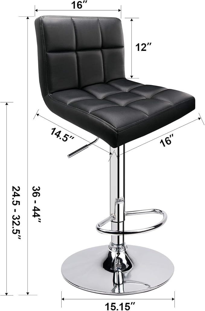 Leopard Bar Stools, Modern PU Leather Adjustable Swivel Bar Stool with Back, Set of 2 (Black)