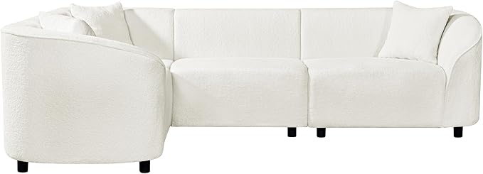 Merax 104" L-Shaped Curved Sofa, Comfy Upholstered Sectional Couch with Extra Deep Seats, Boucle Sofa for Living Room Apartment Office, Beige